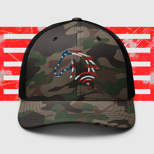 EquineTrac Camo American Flag Logo Trucker Cap