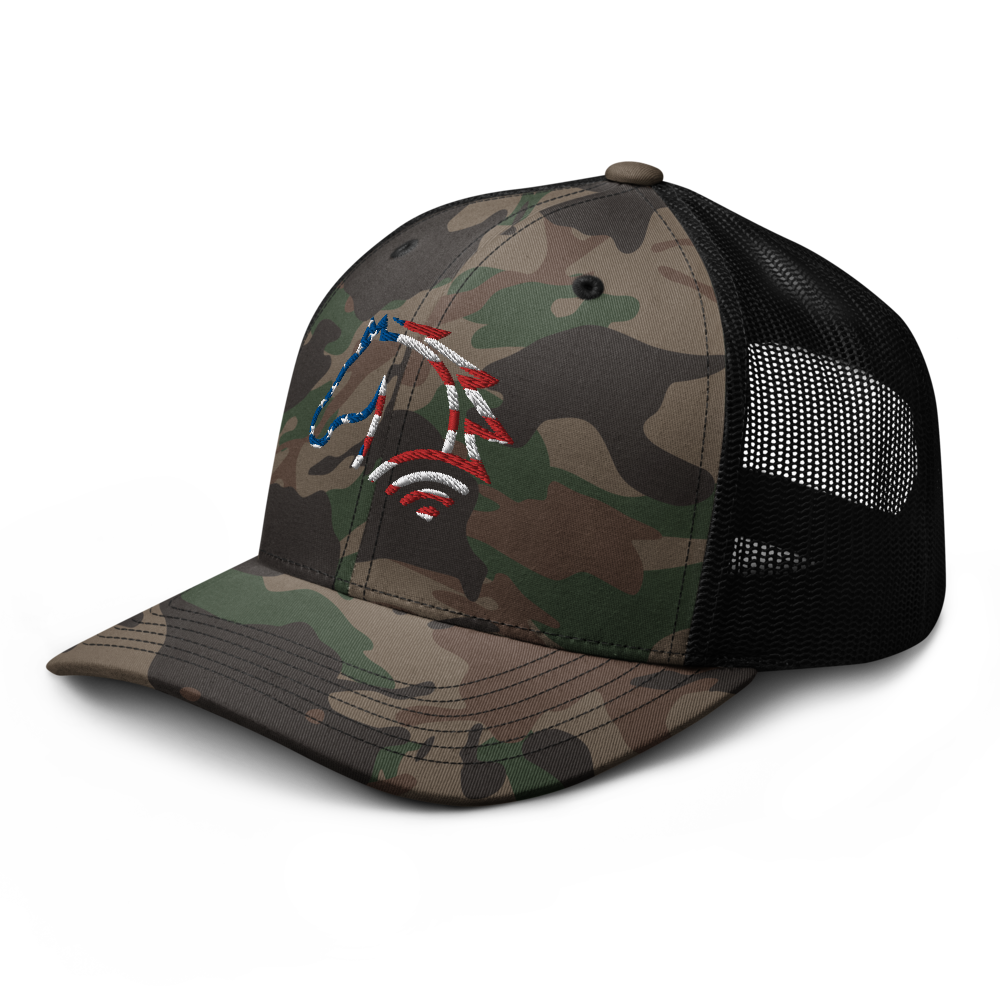 EquineTrac Camo American Flag Logo Trucker Cap